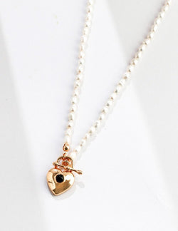 18K Gold Vermeil & Black Onyx Heart Lock Pearl Necklace - Sterling Silver / 18K Gold Vermeil - Beau One