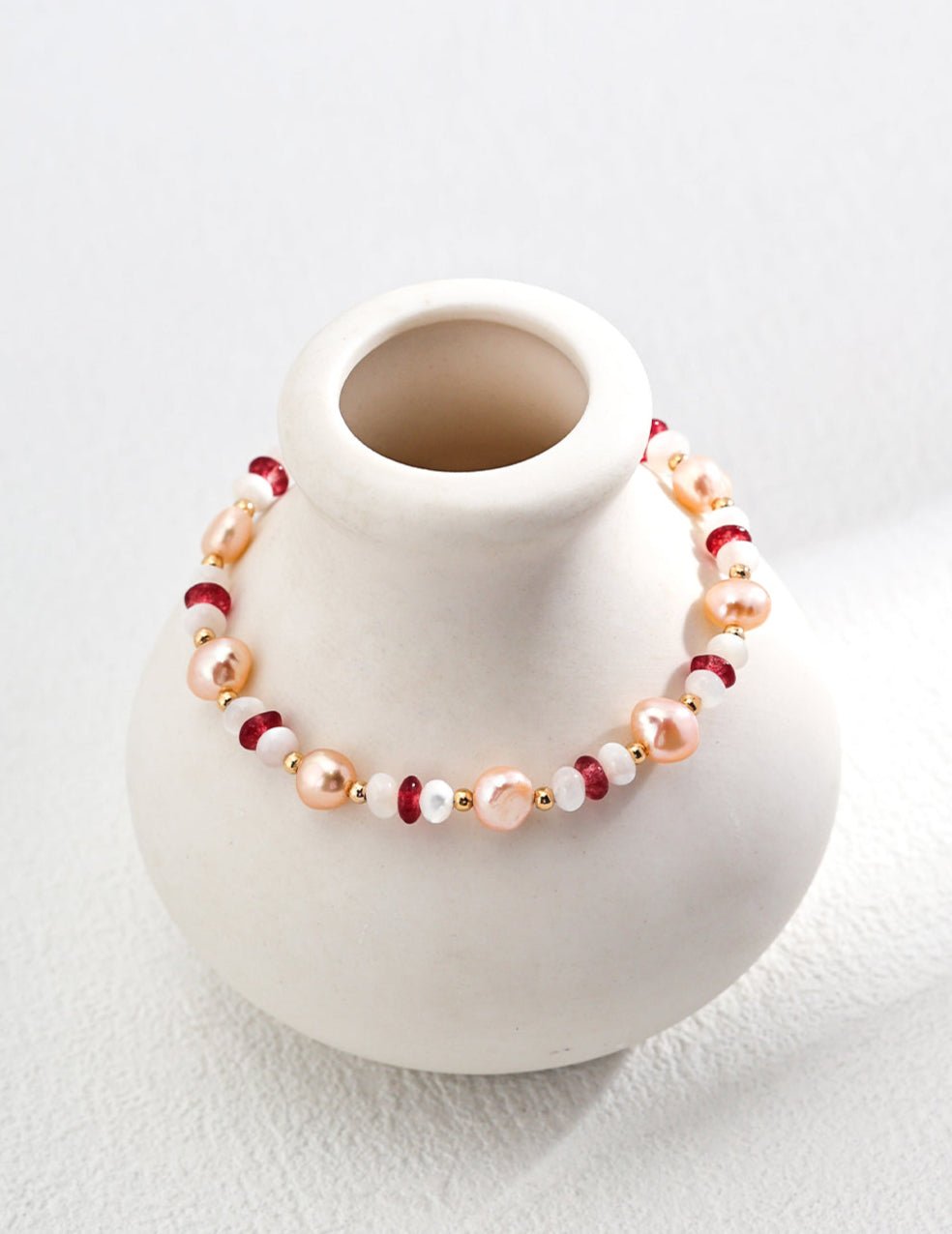 Blush Ruby Pearl Bracelet - Sterling Silver / 18K Gold Vermeil - Beau One