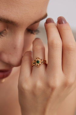 Emerald Eye Ring - Sterling Silver / 18K Gold Vermeil - Beau One
