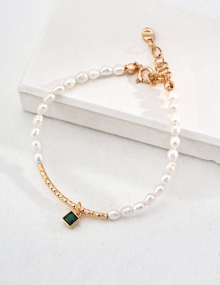 Emerald Whisper Pearl Bracelet - Sterling Silver / 18K Gold Vermeil - Beau One