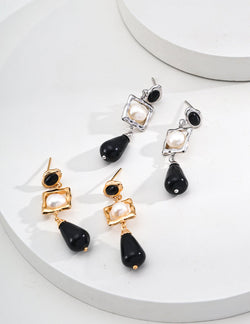 Moonlight Noir Drop Earrings - Sterling Silver / 18K Gold Vermeil - Beau One