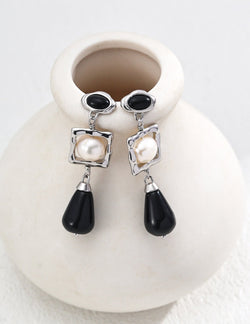 Moonlight Noir Drop Earrings - Sterling Silver / 18K Gold Vermeil - Beau One