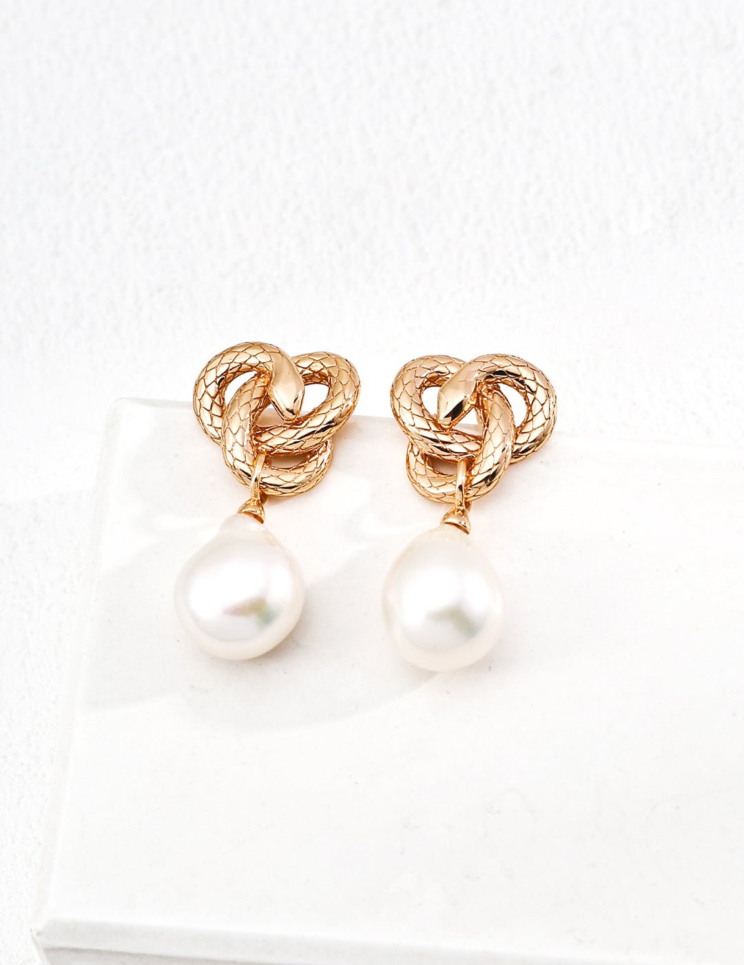Serpent Knot Baroque Pearl Earrings - Sterling Silver / 18K Gold Vermeil - Beau One