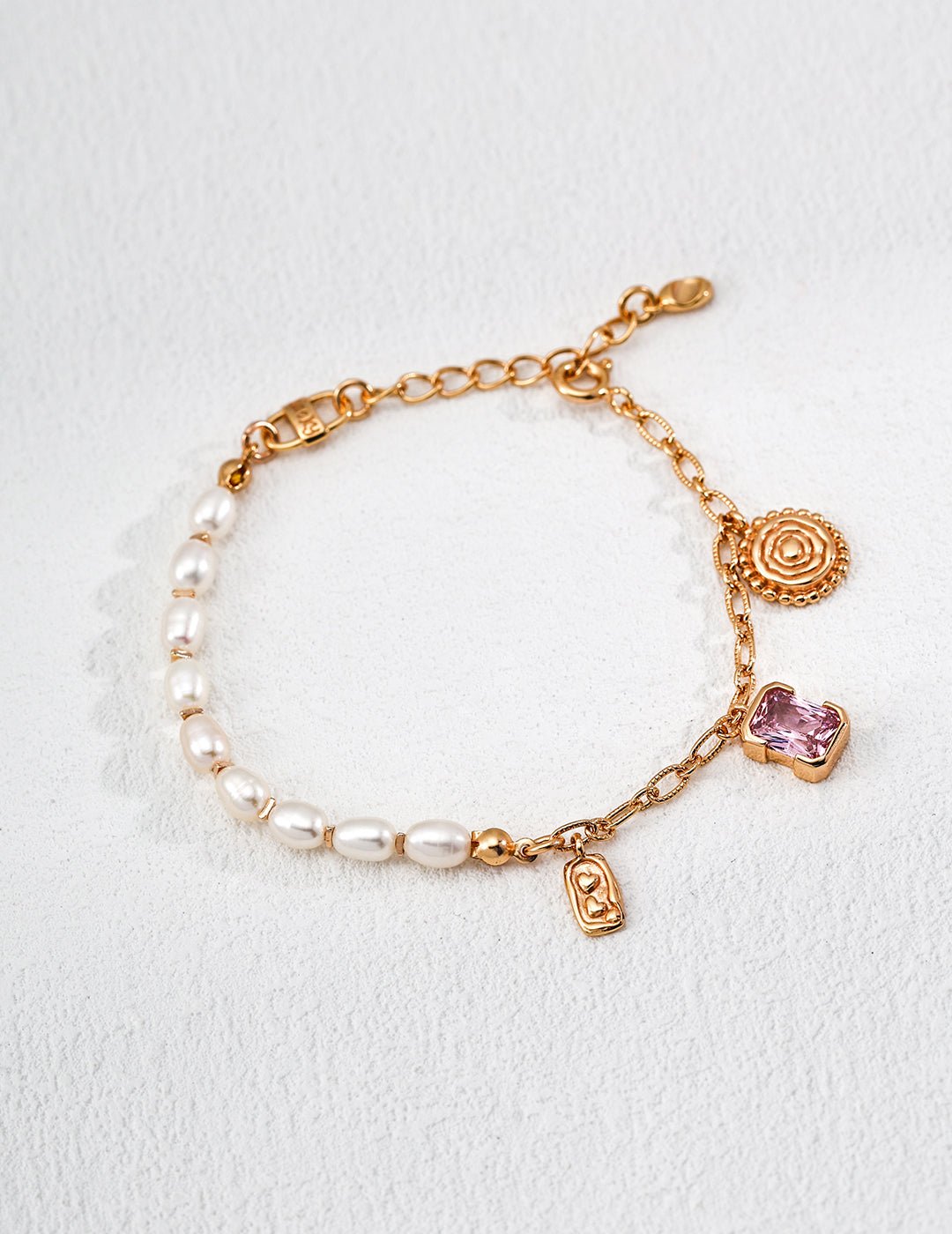 Vintage Pink Charm Bracelet - Sterling Silver / 18K Gold Vermeil - Beau One