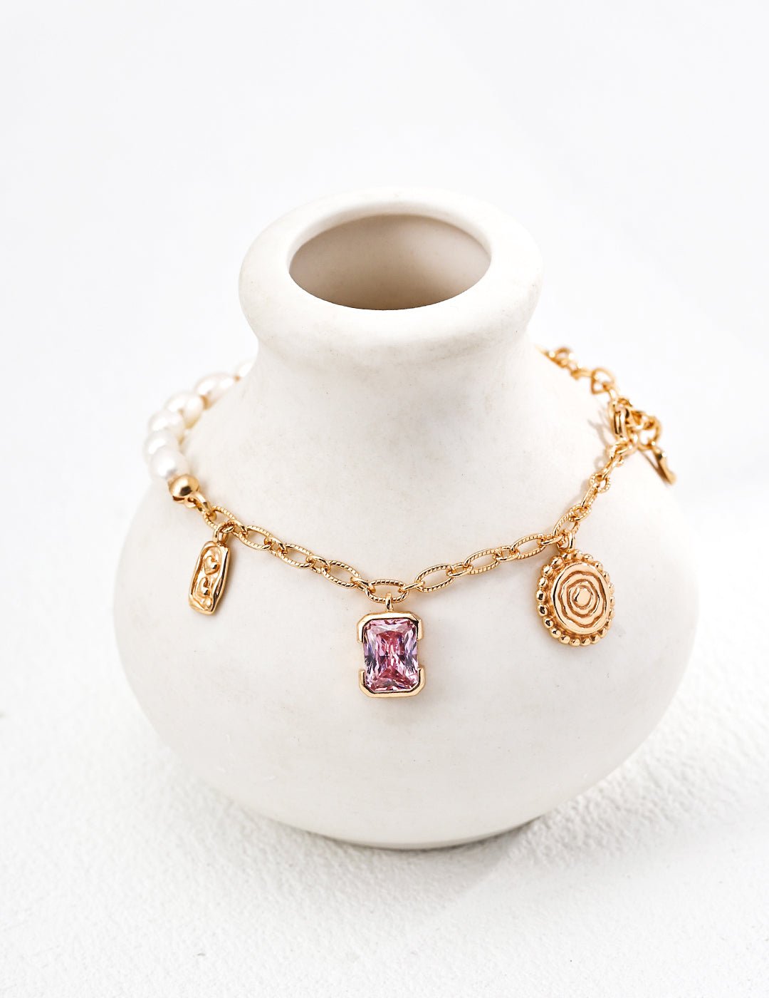 Vintage Pink Charm Bracelet - Sterling Silver / 18K Gold Vermeil - Beau One