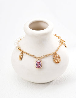 Vintage Pink Charm Bracelet - Sterling Silver / 18K Gold Vermeil - Beau One